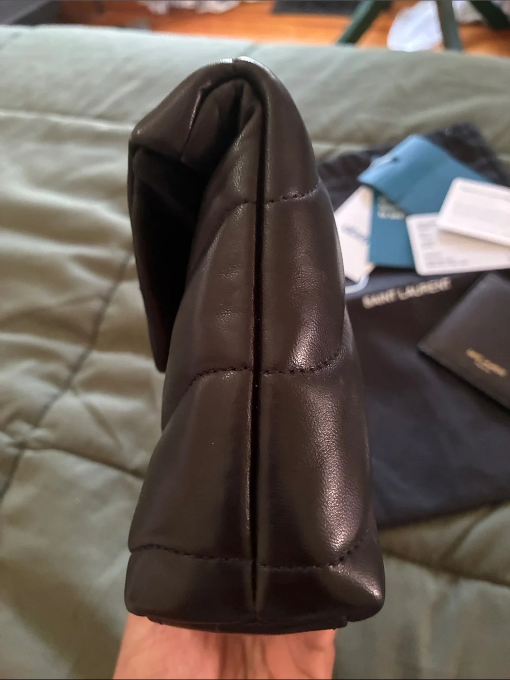 Saint Laurent Black Quilted Leather YSL Envelope Pouch with Gold Logo